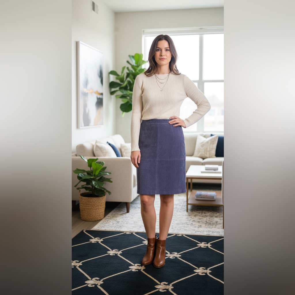 Elegant Dark Lavender Genuine Suede Women's Skirt